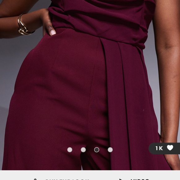ASOS DESIGN bandeau chiffon bodice tailored pants jumpsuit in burgundy - Picture 3 of 4